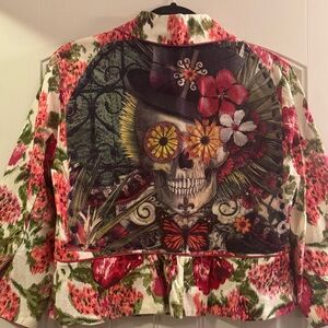 Bandolino women”s jacket hand painted sugar skull with daisy and top hat 10P